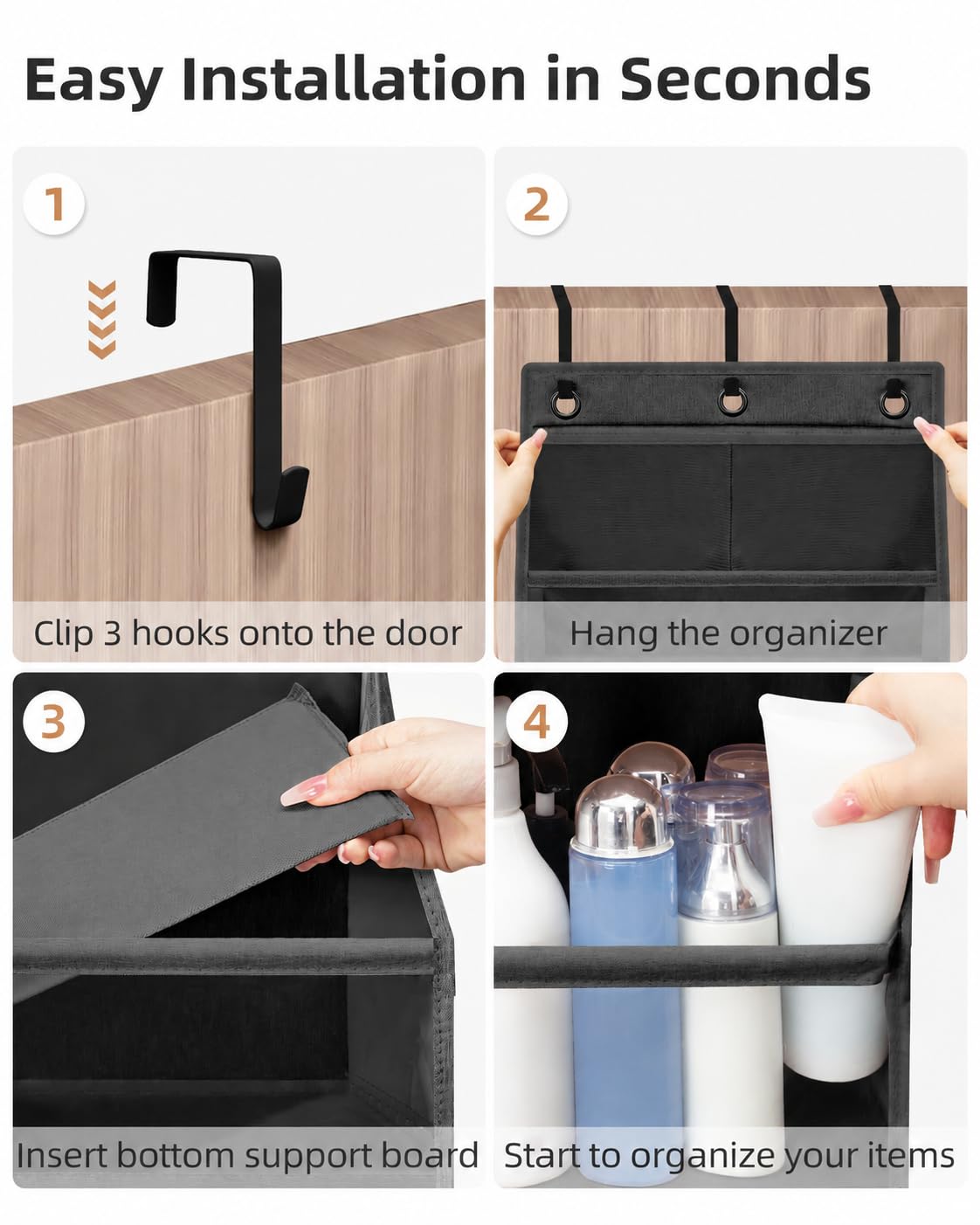 STORAGE MANIAC Over the Door Organizer 6-Shelf Closet Hanging Storage with 14 Mesh Pockets, 66lbs Capacity Clear Deep Pockets Behind Door Storage for Nursery, Bathroom, Bedroom, 1 Pack Black