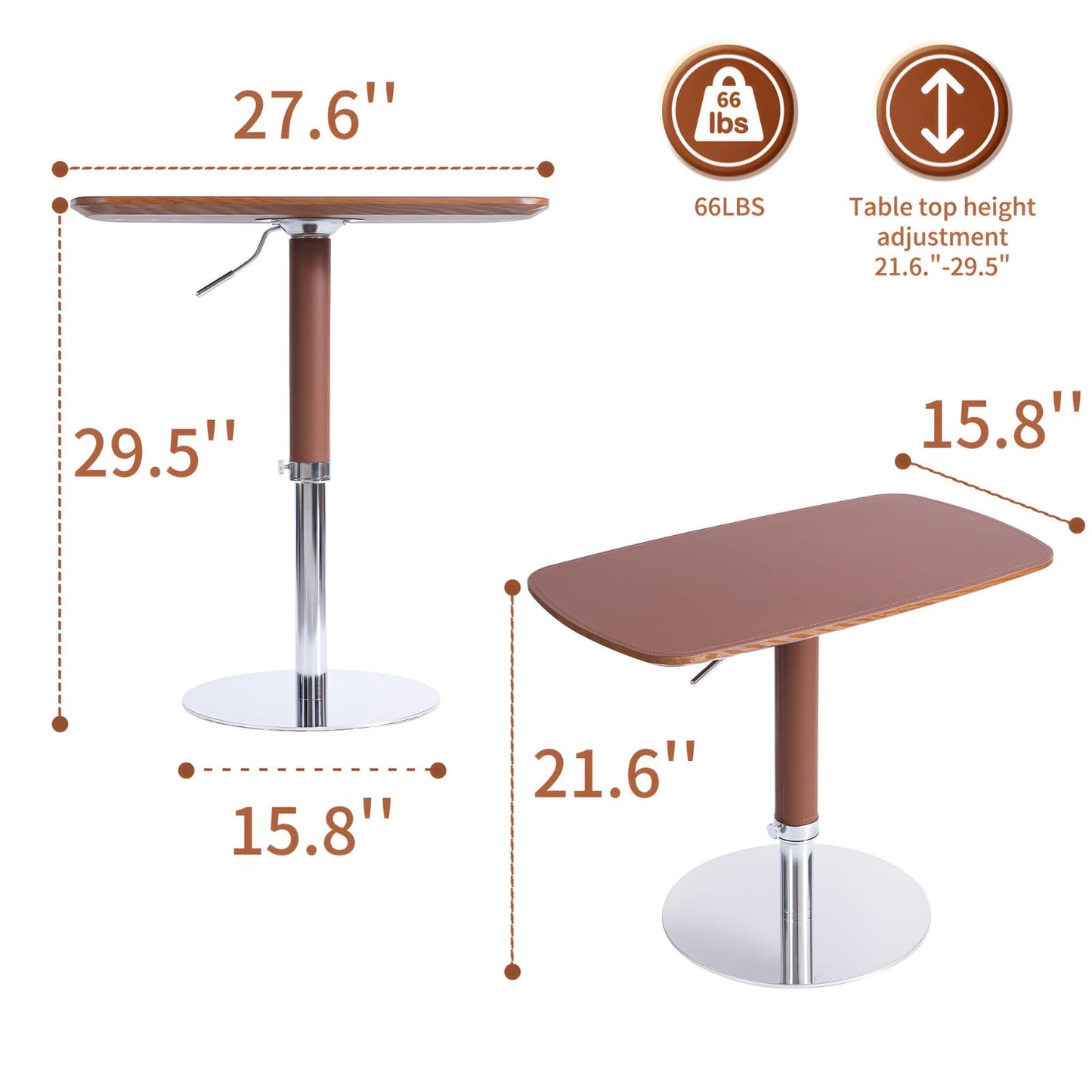 TV Trays for Eating on Couch, Adjustable Height 360° Swivel TV Tray with Saddle Faux Leather Top, Heavy Duty Snack Table for Sofa Bed Recliner, C Shaped Side Table for Laptop Dinner Small Spaces