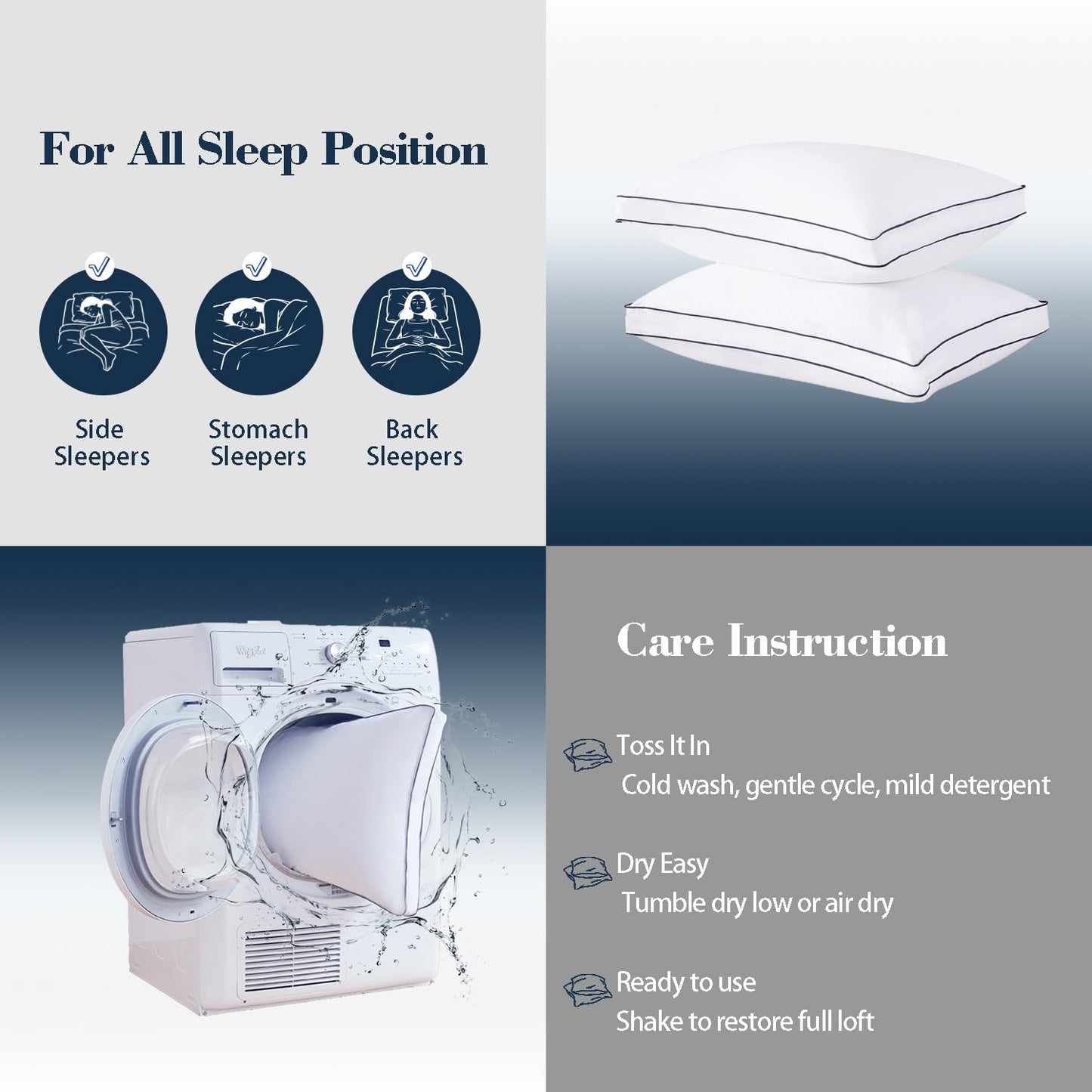 SHOUREN Goose Down Pillows Standard/Queen Size Set of 2, Fluffy Soft Bed Pillows for Sleeping, Down-Filled Pillow Insert with Gusseted Design, Perfect for Back, Side or Stomach Sleepers, 18 * 28"