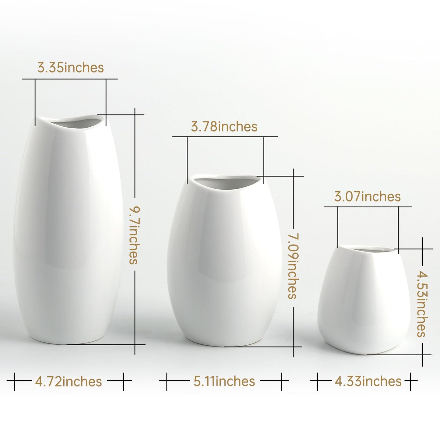 hjn Ceramic Vase Set of 3 White Flower Vase for Home Decor, Modern Decorative Vases for Flowers/Ideal Shelf Decor/Table/Living Room/Kitchen/Office-White