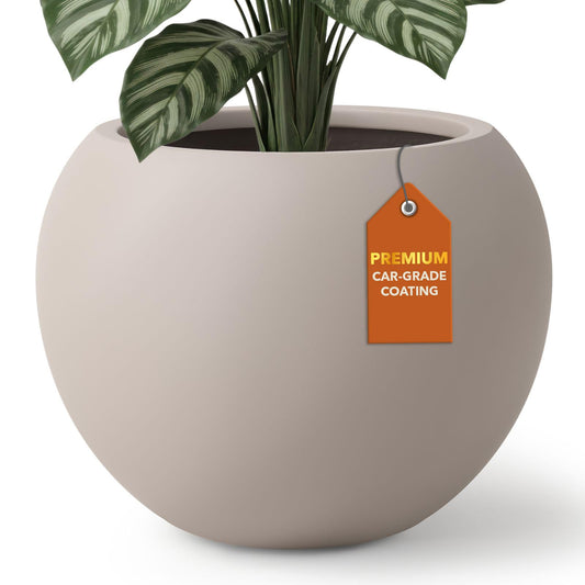 KUTE NEST 9.7" H x 12" D Premium Globo Fiberstone Round Planter for Outdoor & Indoor Plants, Ideal for Snake Plants, Monstera & House Plants, Included 2 Extra Coco Mats (Taupe, 7.8" Pot Opening)