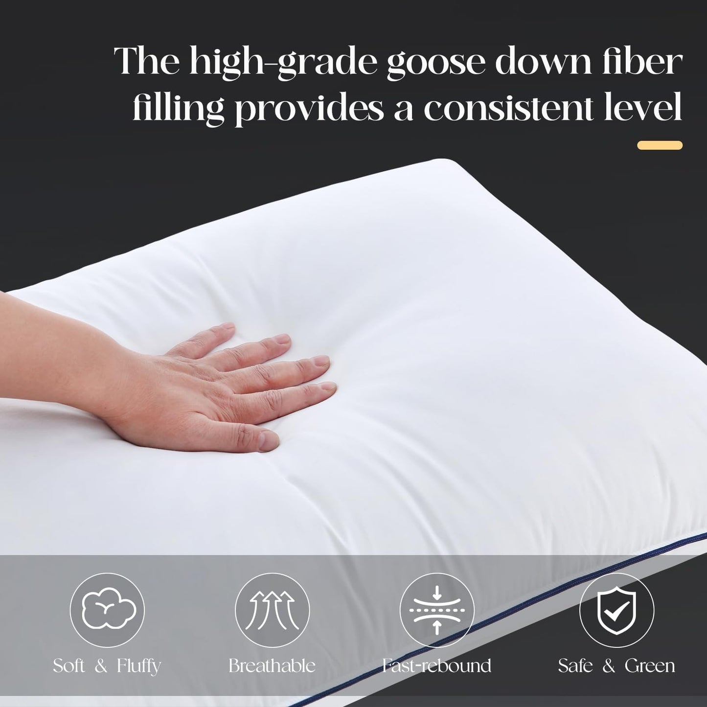 Yalamila Luxurious Goose Down Bed Pillows Queen Size Set of 2, Hotel Collection Pillows Designed for Deep Sleep, Soft and Supportive Filling for Side, Back Sleepers 20" x 30"