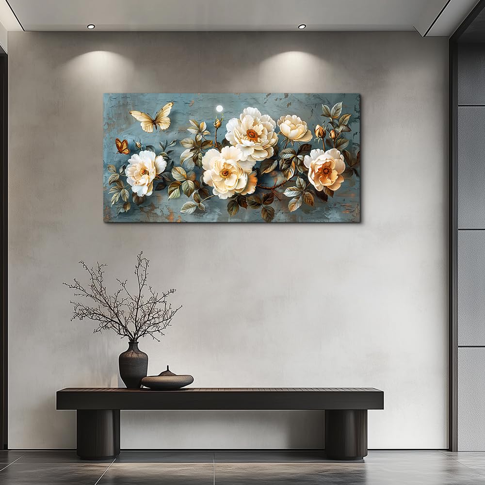 PHAOHUAXM Large Canvas Wall Decor For Bedroom Wall Art For Living Room Office Decor Abstract White Flower Painting Modern Printing Pictures Artwork Restaurant kitchen Home Decor Aesthetic 20"x40"