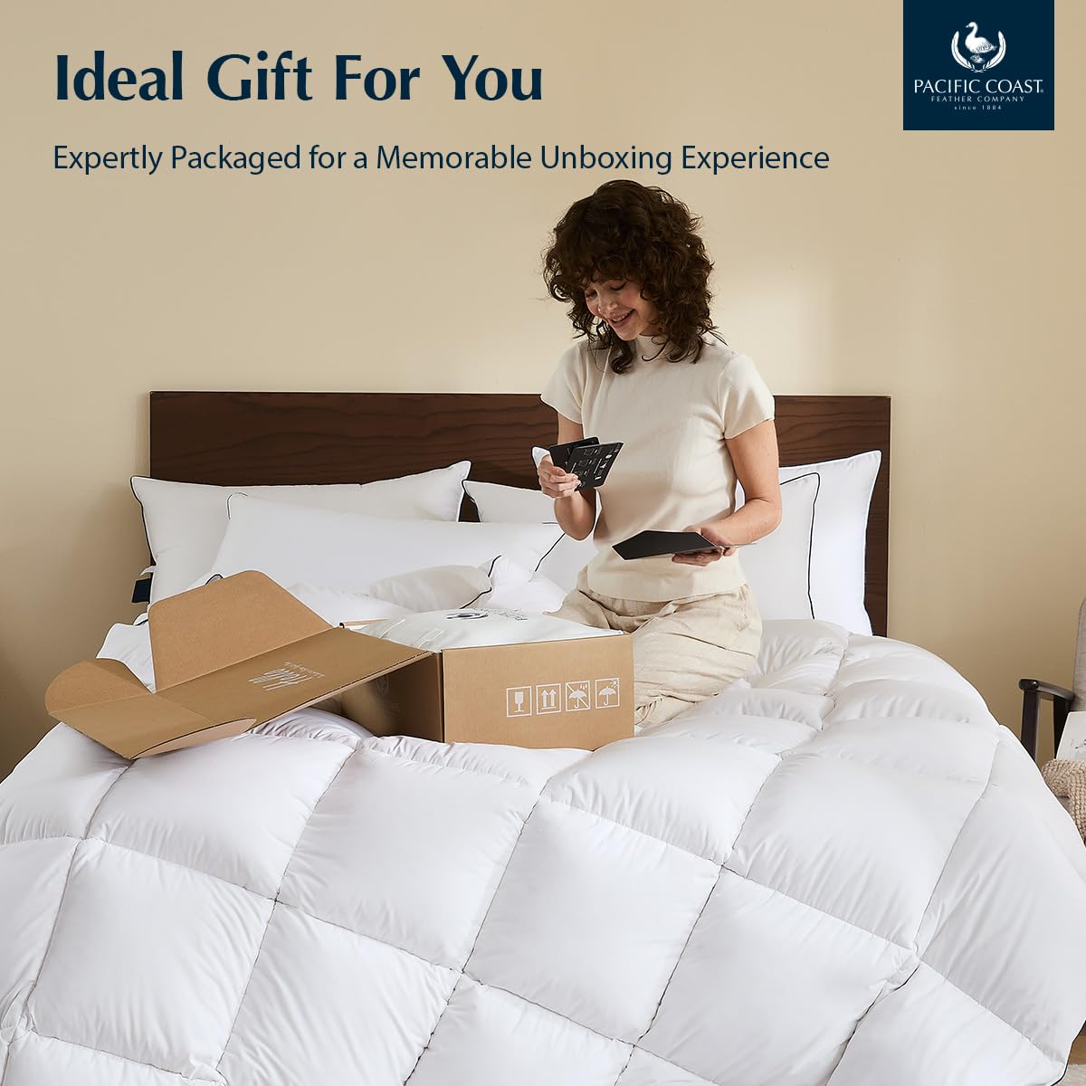 Pacific Coast Premium Goose Down Fiber Comforter Queen Size, 420TC 100% Australian Cotton Shell, All-Season Comforter with Hidden Baffle Box & Double-Stitched Piping (90"x90")