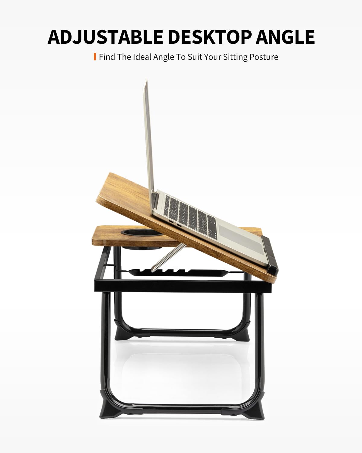 FISYOD Foldable Laptop Desk for Bed Couch, Adjustable Split Lap Desk with Cup Holder, Portable Lightweight Bed Table Tray, Heavy-Duty Laptop Stand for Working, Writing, Reading and Eating - Brown