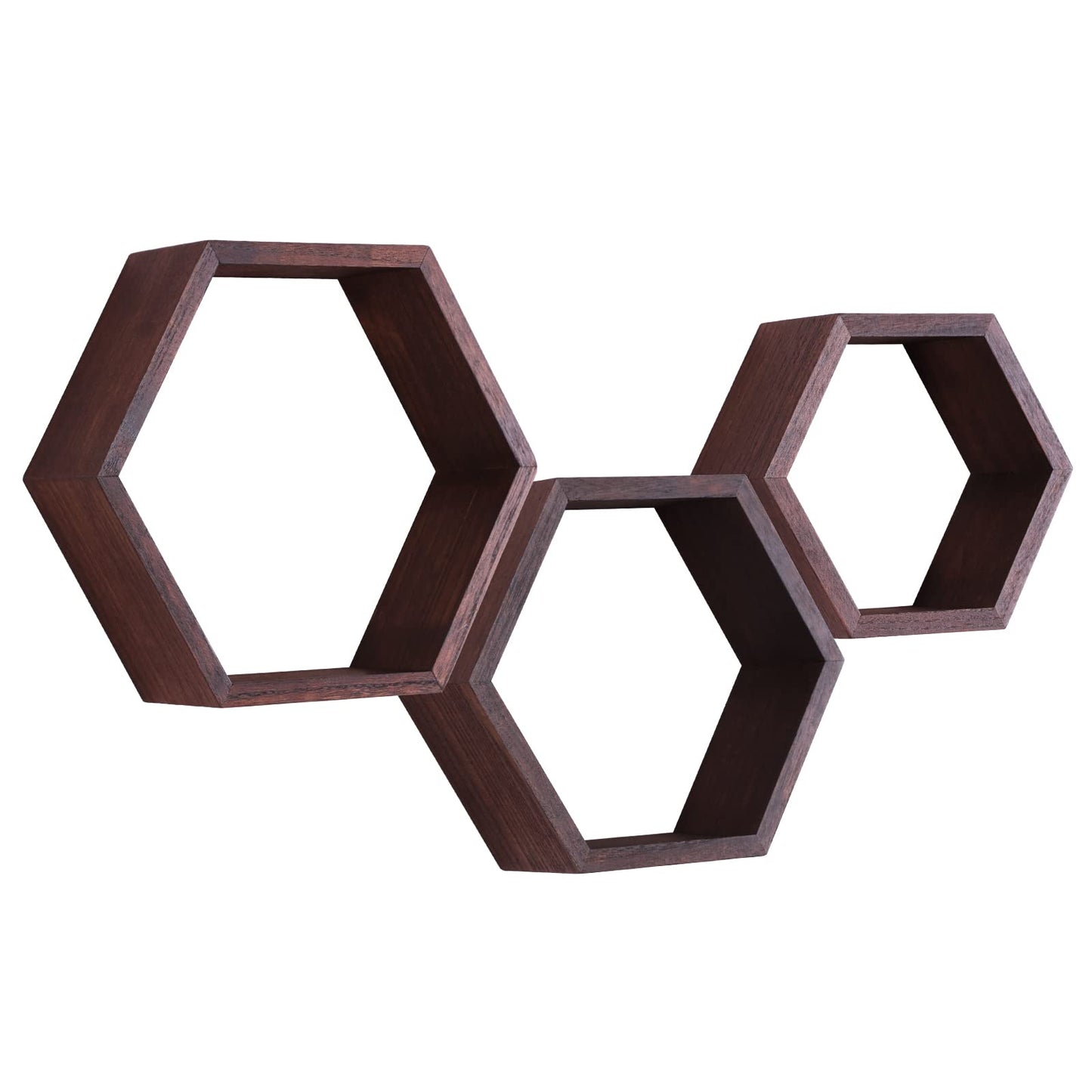 PHOENANCEE Hexagon Floating Shelves,Honeycomb Shelf Set of 3,Wood Farmhouse Hexagonal Decor Wall Storage for Living Room Bedroom Kitchen Office(Walnut)