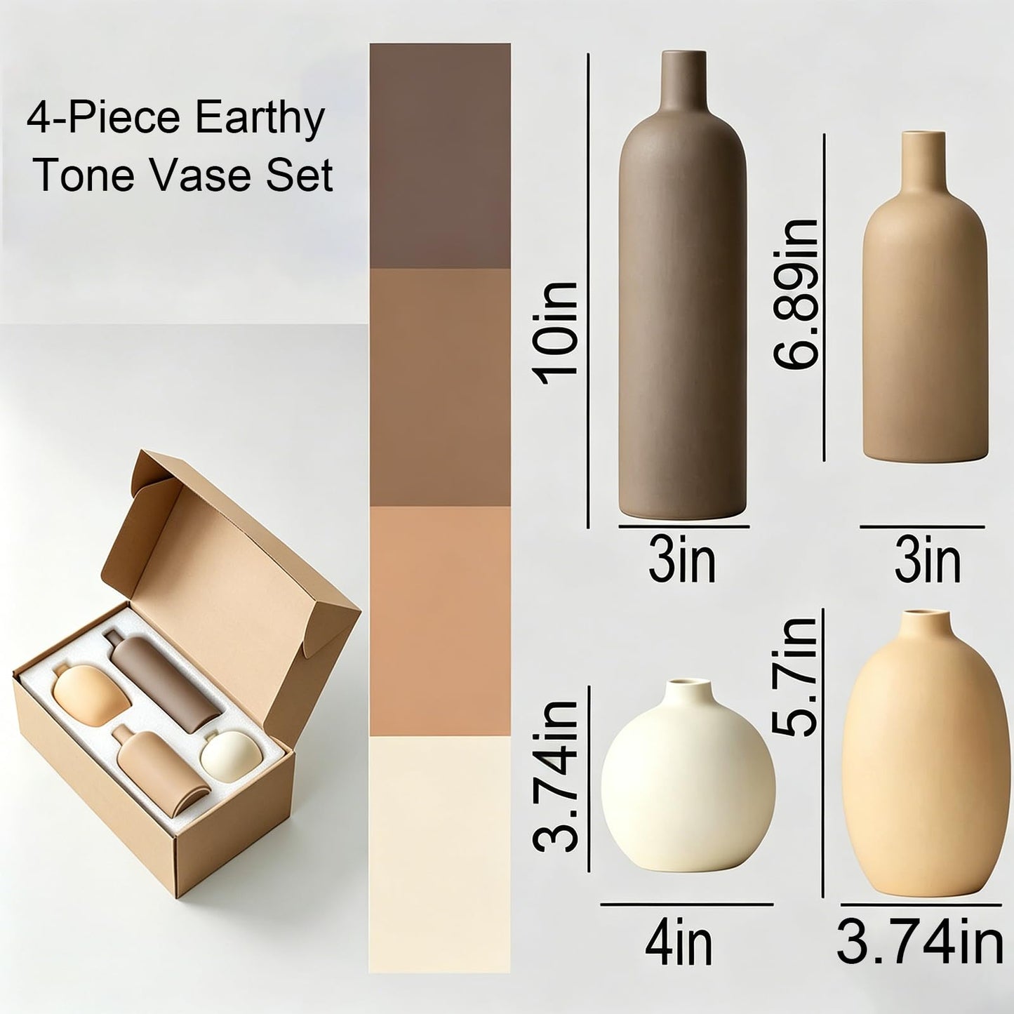 Upgraded Ceramic Vases Set for Home Decor, 4 Piece Modern Neutral Room Decor Desk Vase Bedroom Decor Flower Vase for Table Shelf Office Kitchen, Happy Birthday Gifts for Women Mom Men (Oval-4pcs)