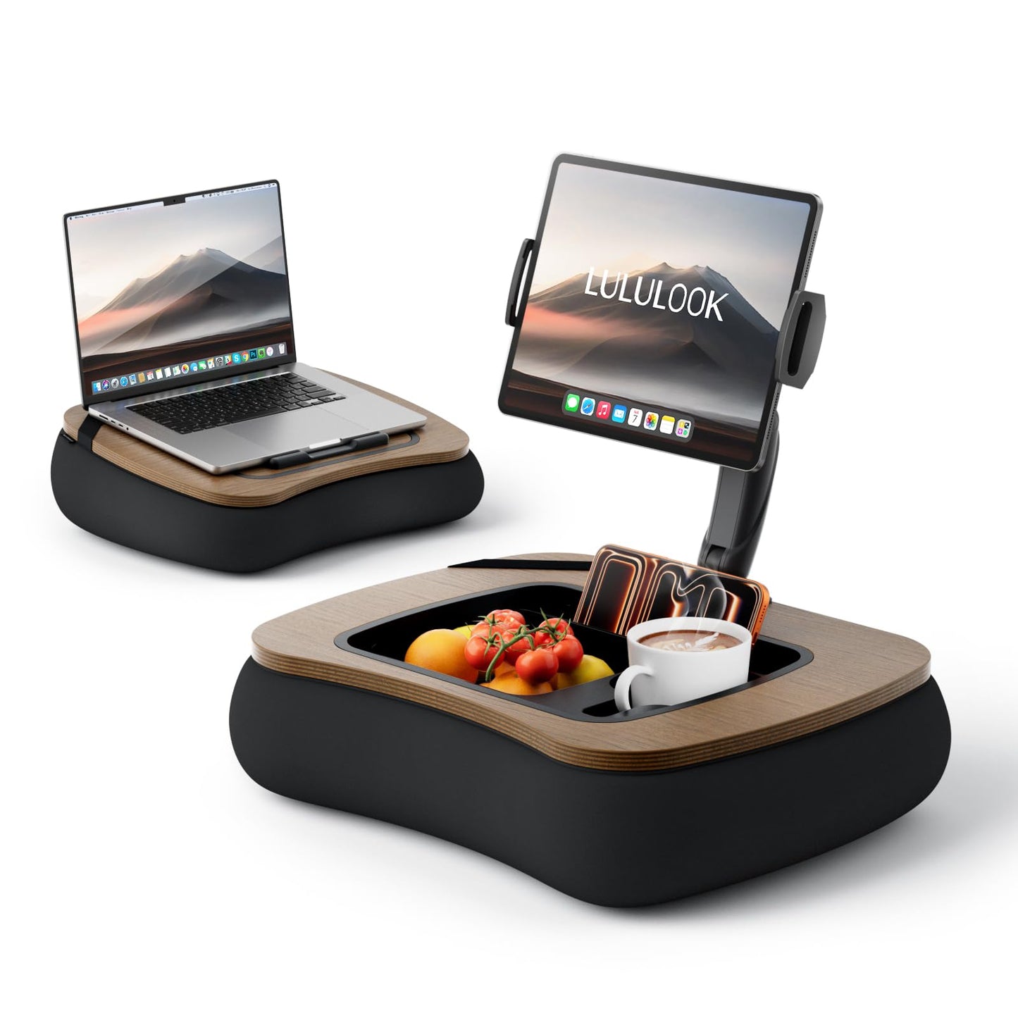 LULULOOK 2-in-1 Lap Desk & Kindle Pillow Stand, Laptop Desk Holder with Beanbag Cushion & Foldable Arm for 14" Laptop,iPad, Phone, 4.7-14.6" Tablet & Kindle Reading in Bed