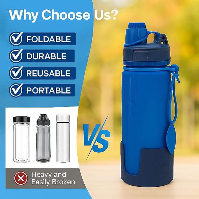 Collapsible Water Bottles Travel Water Bottle Silicone Water Bottle Foldable Lightweight Portable Leakproof & Reusable perfect for Gym Hiking Camping 500ml 17oz - BPA free -(green)
