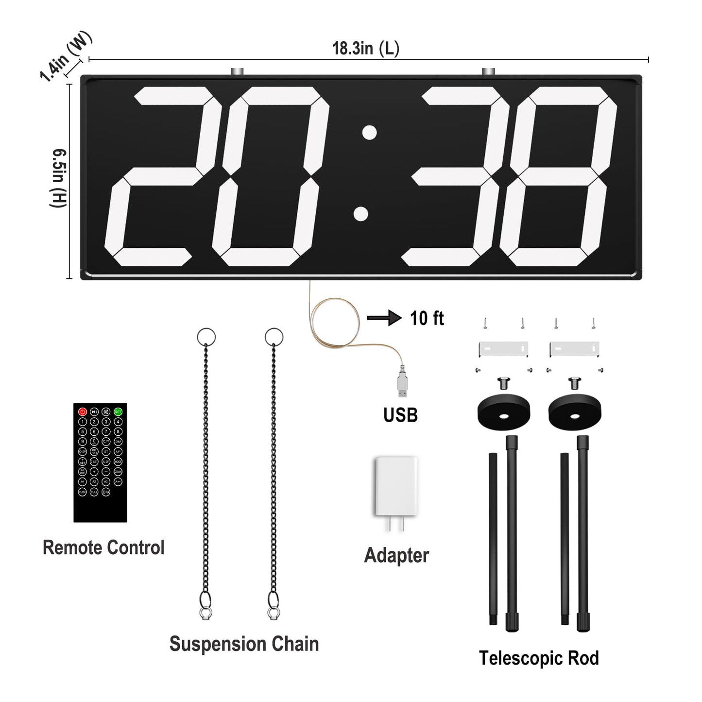 CHKOSDA Digital Wall Clock with Double Sided Display, Large Digital Clock with Timer,Alarm,Temperature and Date,Two Faced Hanging Digital Clock Large Display for Multiple Public Places(White)