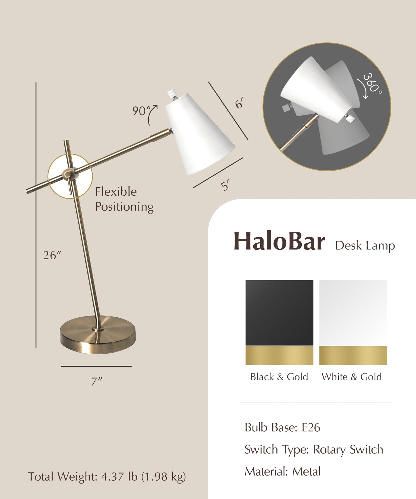 HarvestLand HaloBar Desk Lamp, Reading Lamp for Home Office