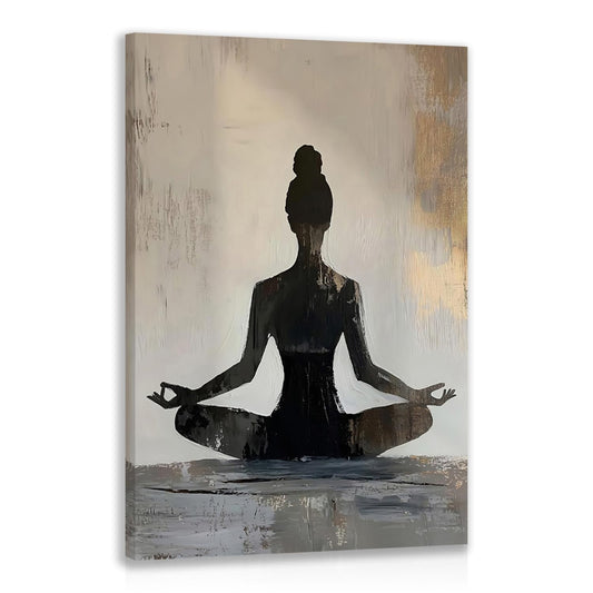 GELDSTEI Framed Zen Wall Art, Modern Yoga Girl Canvas Painting, Tranquil Meditation Wall Decor, Spiritual Aesthetic Picture, Calming Mindfulness Poster Prints for Living Room Spa Yoga Studio 12x16 Inch