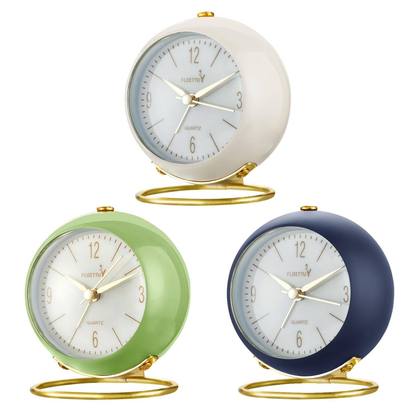 FLOITTUY Silent Table Analog Alarm Clock No Ticking, Lighted on Demand and Battery Operated, Beep Sounds, Small Desk Clock(White)