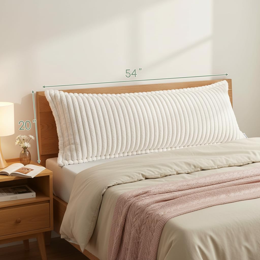 Zhlloucm Luxurious Faux Fur Full Body Pillow for Adults,Shredded Memory Foam Body Pillows for Side Sleeper & Pregnancy, 20x54 Inch Fluffy Long Bed Pillow for Back Pain Relief, Removable Cover