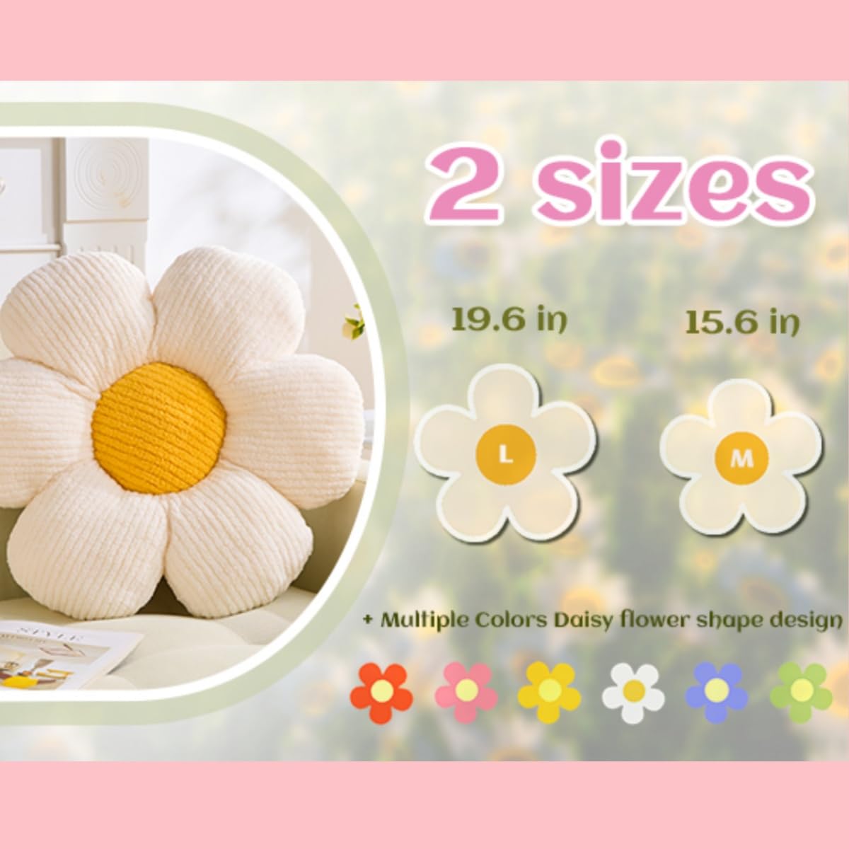 Vdoioe Flower Pillow, Yellow Throw Pillows Cute Daisy Decorative Pillow Cushion Seating Home Decorative for Bed, Sofa, Couch