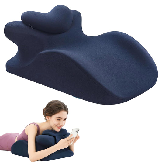 Memory Foam Ergonomic Prone Pillow, Bed Rest Pillow for Sleeping & Reading, Back Pain & Acid Reflux Support Pillow, Ideal for Massage, Removable Washable Cover