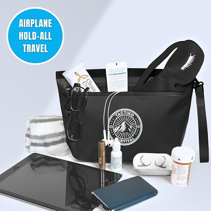 Tactiko 3L Water Resistant Pouch - Waterproof Material w/Splashproof Zipper - Hold All Zipper Bag for Storage, Toiletries, Travel, Beach, Cruise, Home (Black)