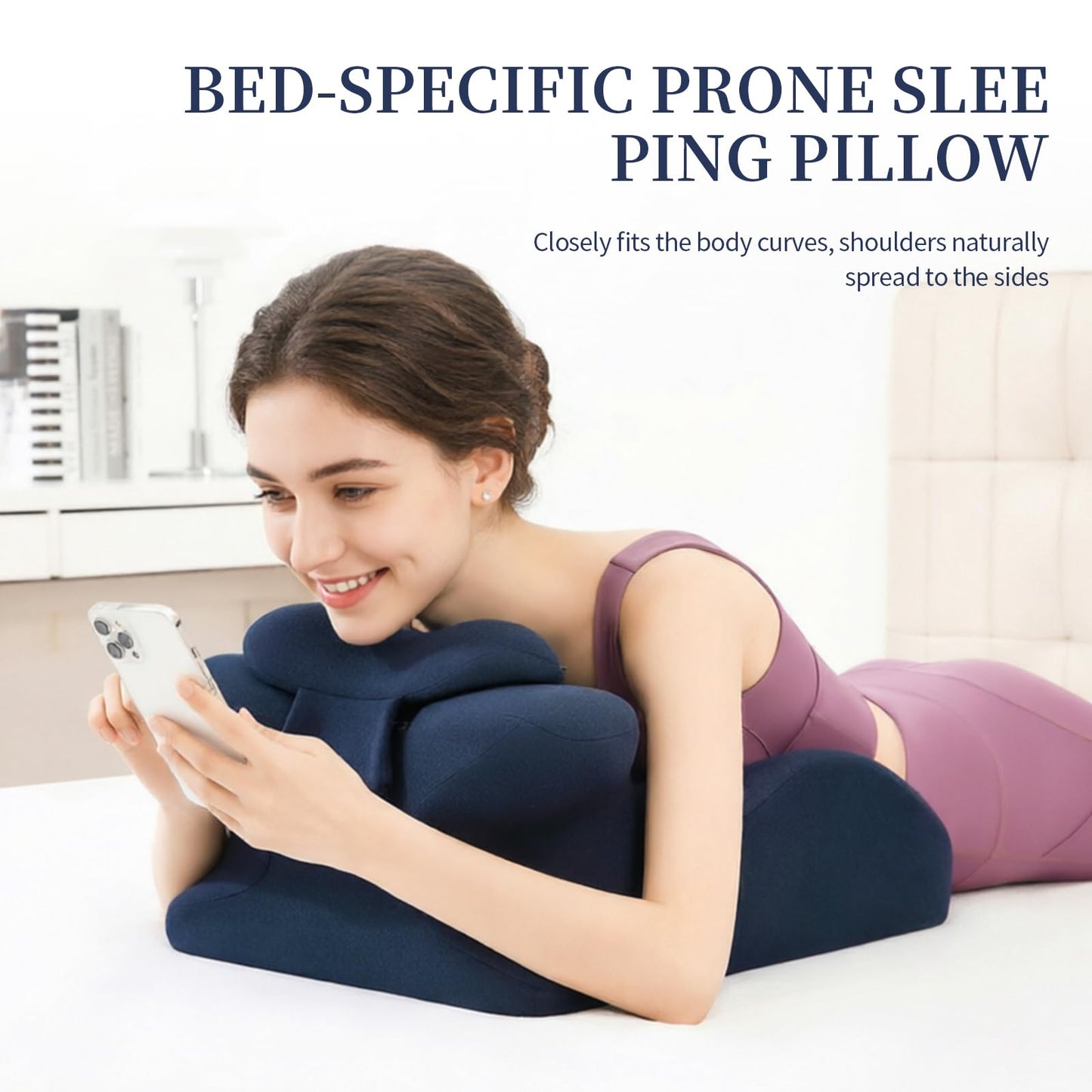 Memory Foam Ergonomic Prone Pillow, Bed Rest Pillow for Sleeping & Reading, Back Pain & Acid Reflux Support Pillow, Ideal for Massage, Removable Washable Cover