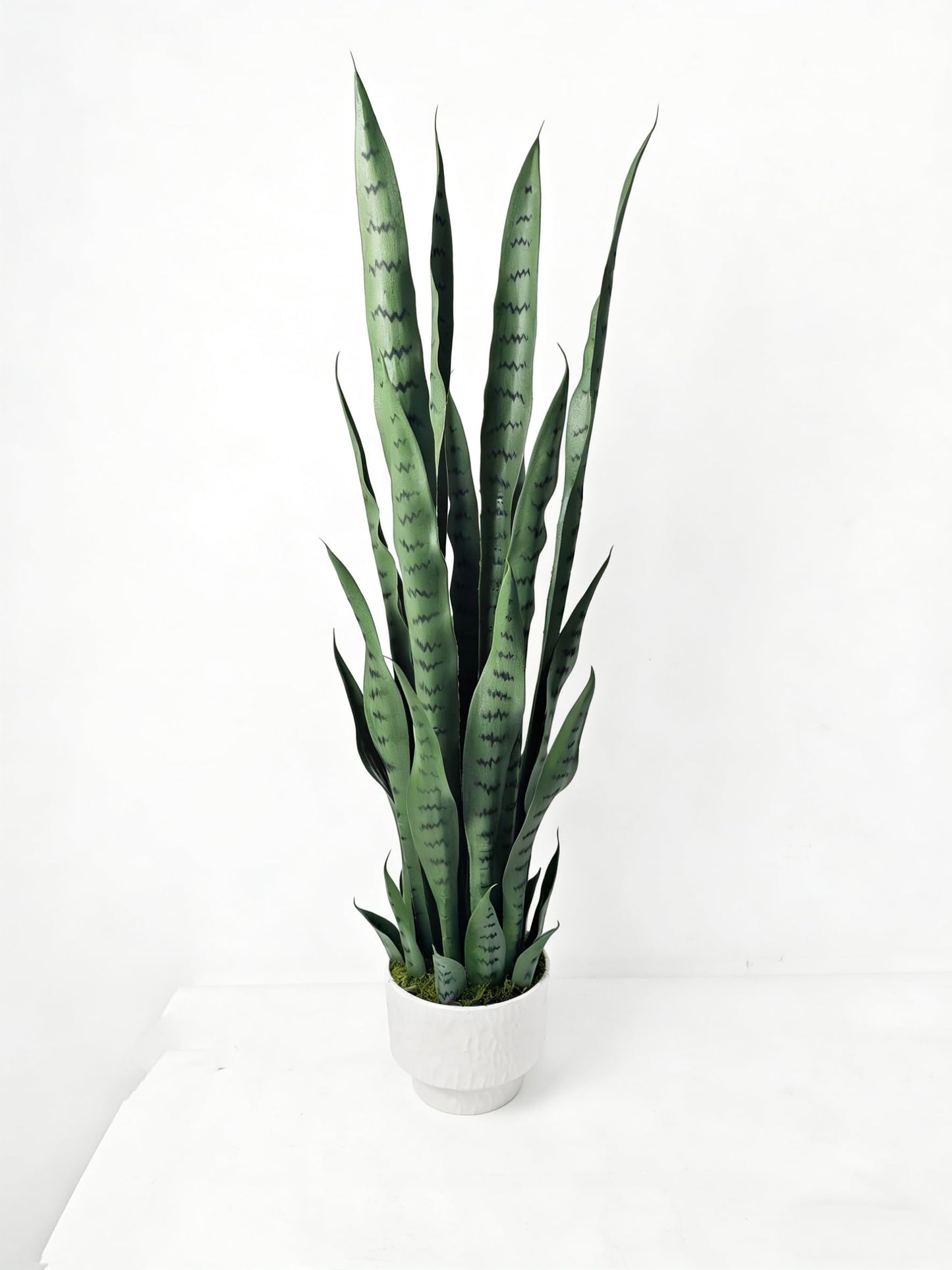 Dayuleaf 3 ft Artificial Sansevieria Plant with White Decorative Pot, Realistic Faux Snake Plant, Green with Dark Green Horizontal Stripes