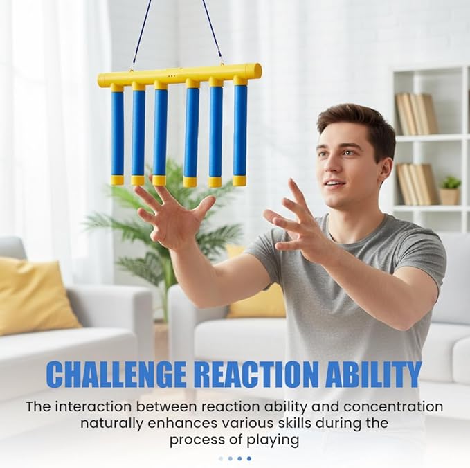 Reflective Drop Stick Challenge Game, 2026 New Hand Eye Coordination Reflex Training Toy, 3 Adjustable Speed Modes, Catching Sticks Game for All Ages (Yellow)