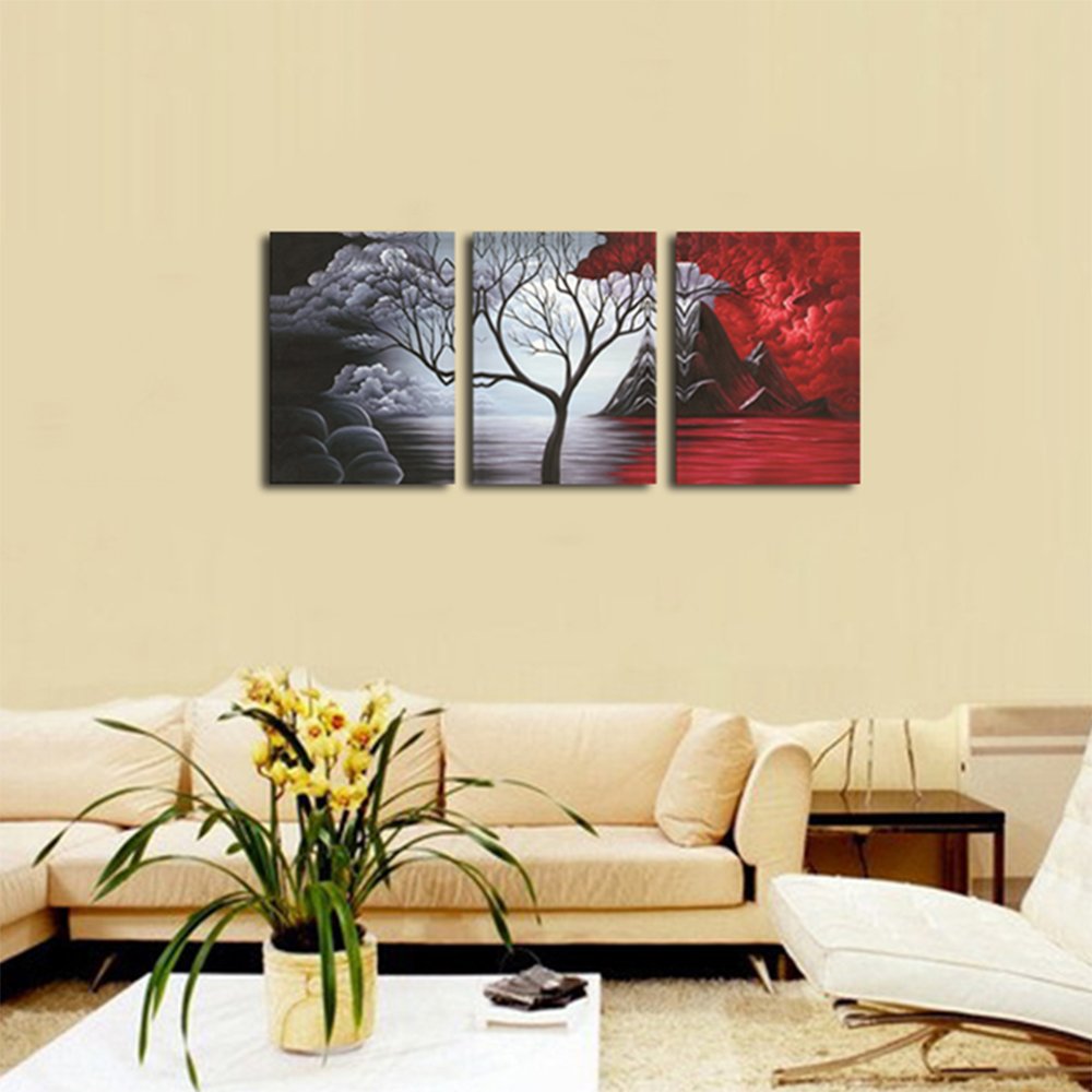 Wieco Art 3 Panels The Cloud Tree Gallery Wrapped Modern Canvas Wall Art Abstract Paintings Reproduction Prints Artwork Pictures for Home Decorations Wall Decor