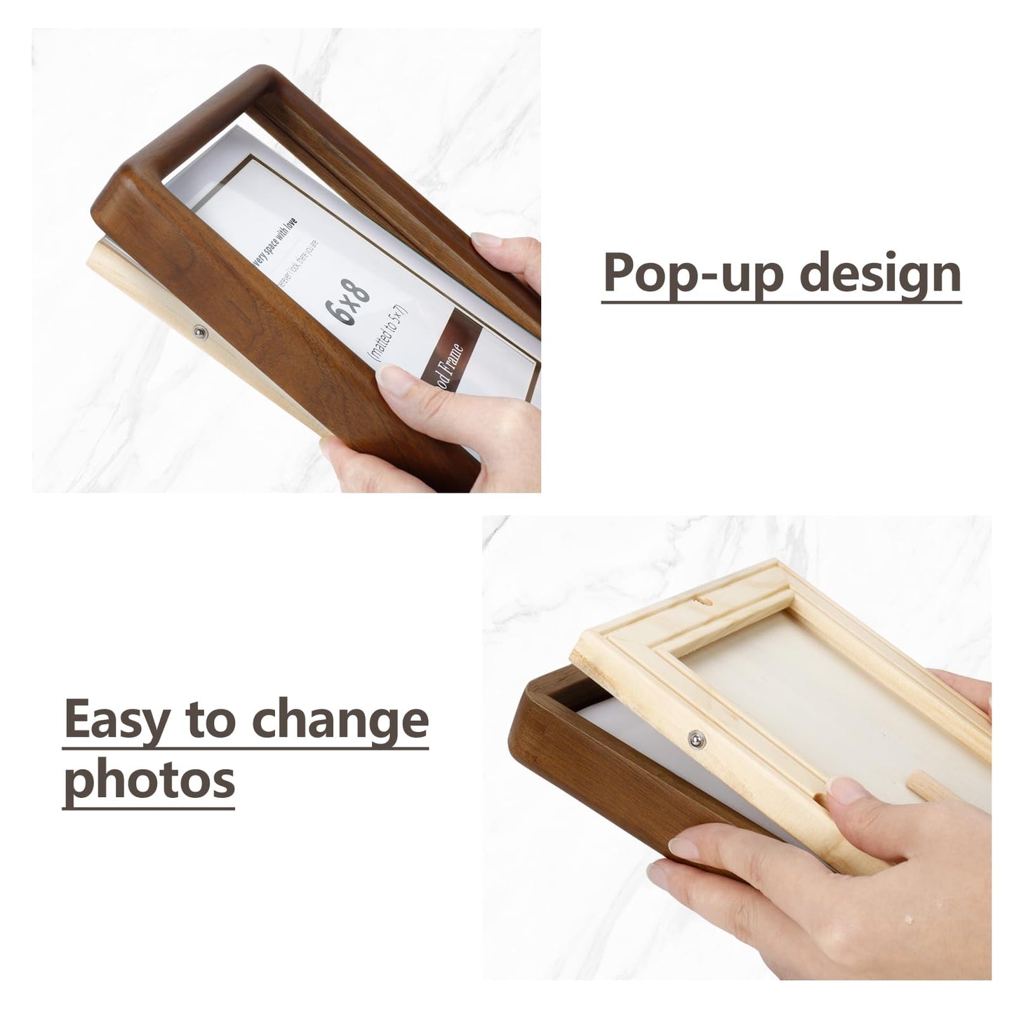 SZKYSJGS 5x7 Wood Picture Frame, Solid Natural Walnut Rounded Corner Photo Frame with Tempered Glass, 5 x 7 Wooden Frame Matted to 4x6, Wall or Tabletop Display