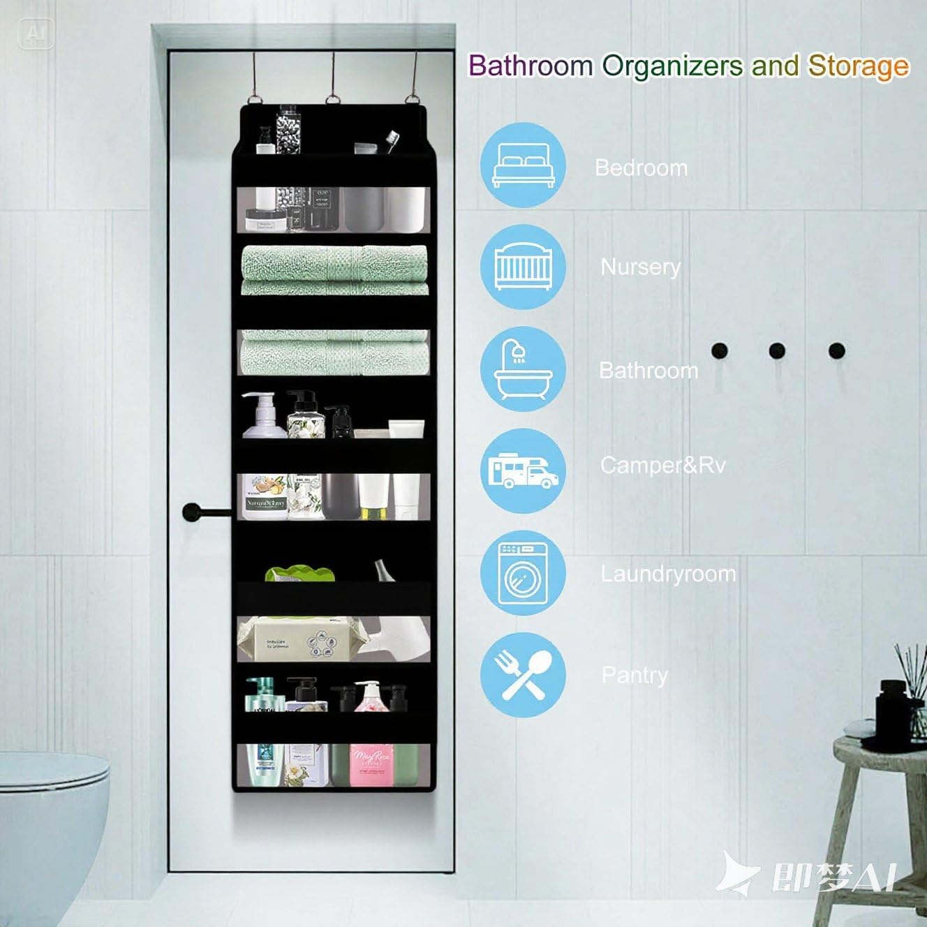 XiflLife Over The Door Organizer Closet,5 Bins 10 Side Pockets,Hanging Organizer,Anti Tilt 44 lbs Load Door Organizers and Storage with Clear Window for Bedroom,Nursery,Rv,Bathroom,Camper(Pure Black)