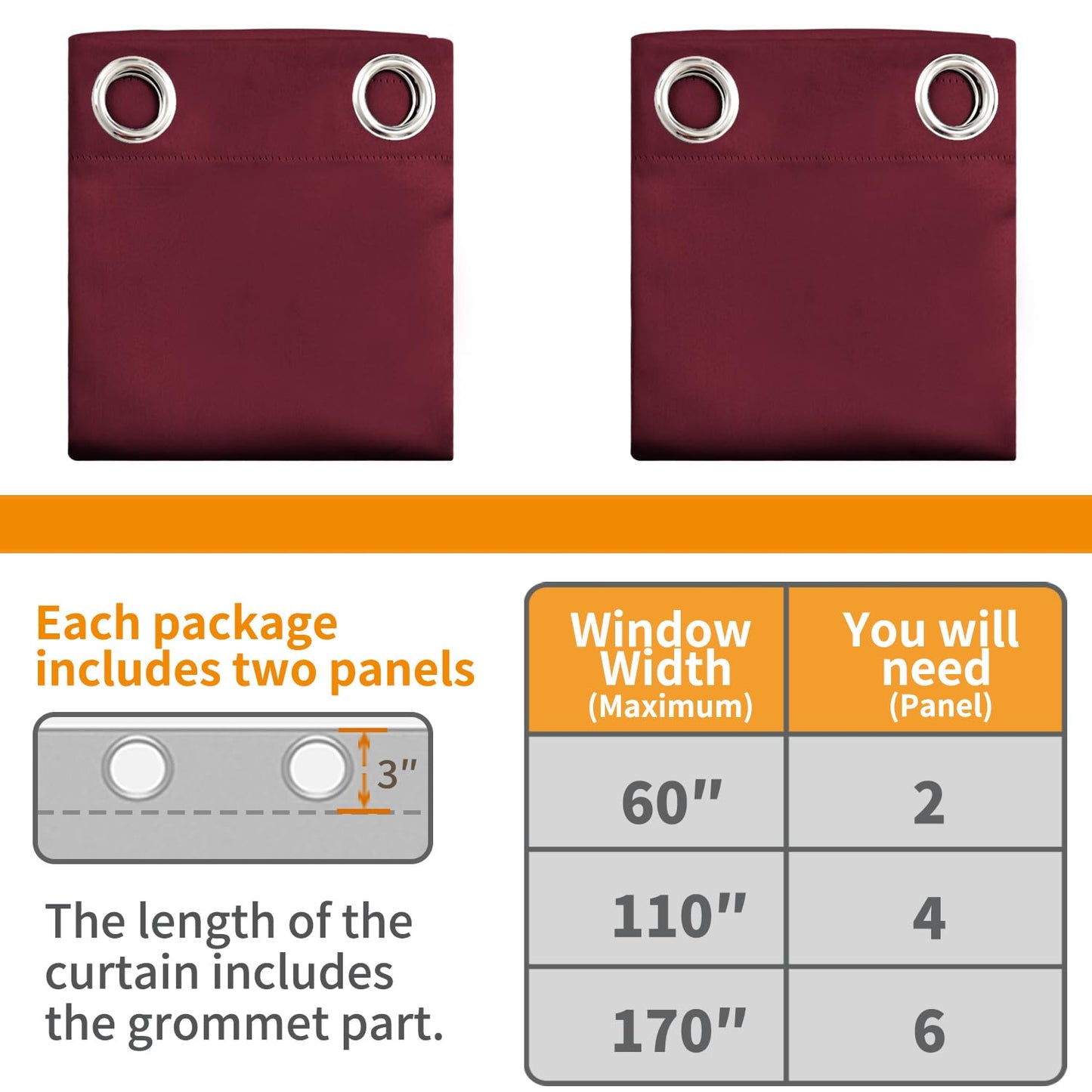 YoungsTex Burgundy 100% Blackout Curtains 63 Inch Length 2 Panels, Room Darkening Drapes with Liner Thermal Insulated for Bedroom Living Room Window, 42 X 63 Inch