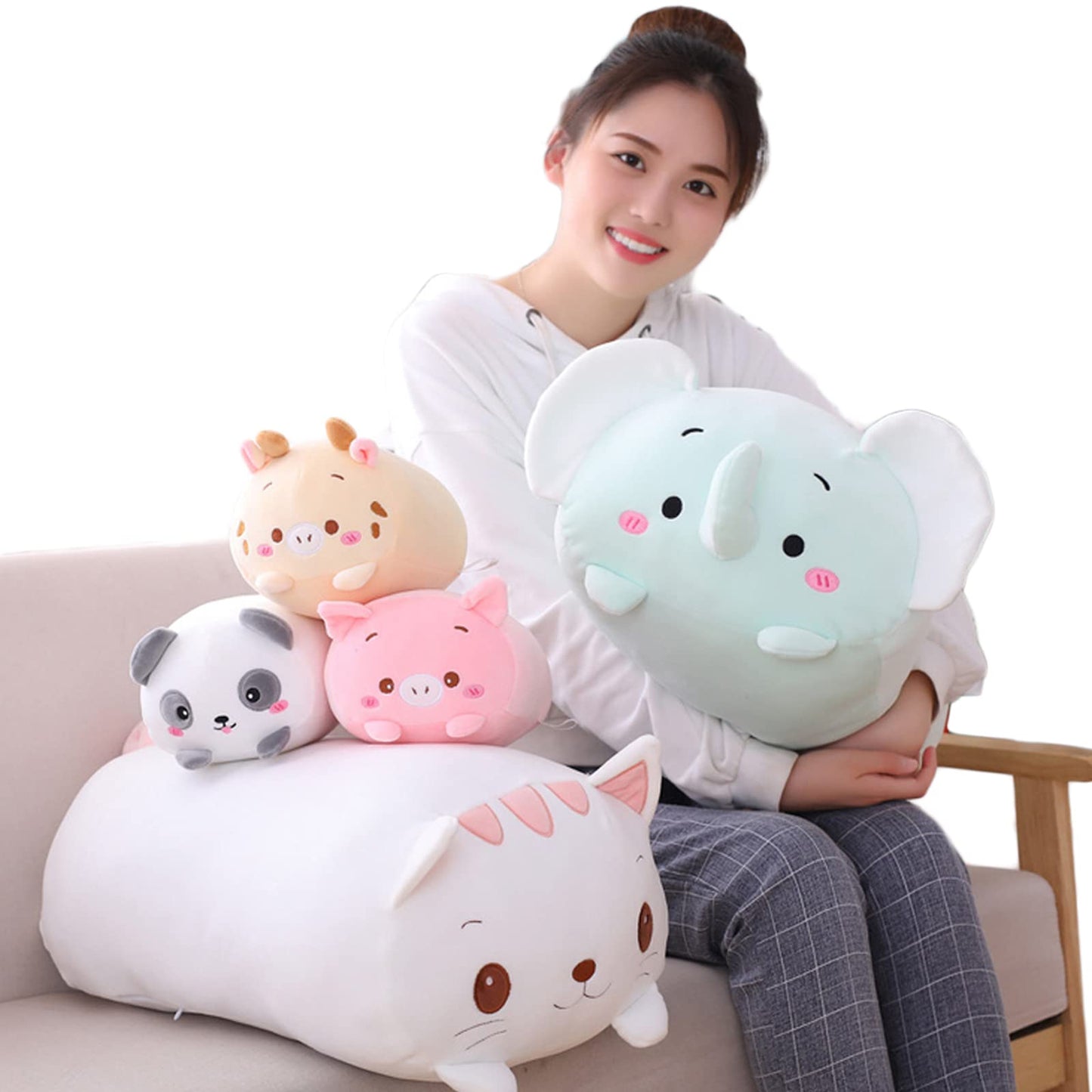 hitoshe Cat Plush Pillow, Soft White Cat Stuffed Animal Toy Cylindrical Body Pillow Gifts for Kids, 33.5"