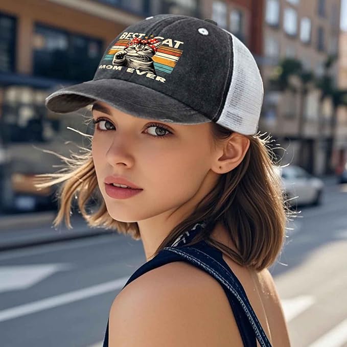 Cat Mom Proud, Cat Lover Mom Ripped Hole Paw Design hat Outdoor Cap for Grandpa