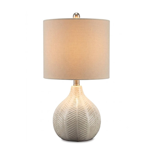 Signature Design by Ashley Rainermen Casual Ceramic Table Lamp, Transparent White Glaze Finish, Drum Hardback Fabric Shade, 11" W x 11" D x 21" H, Off White