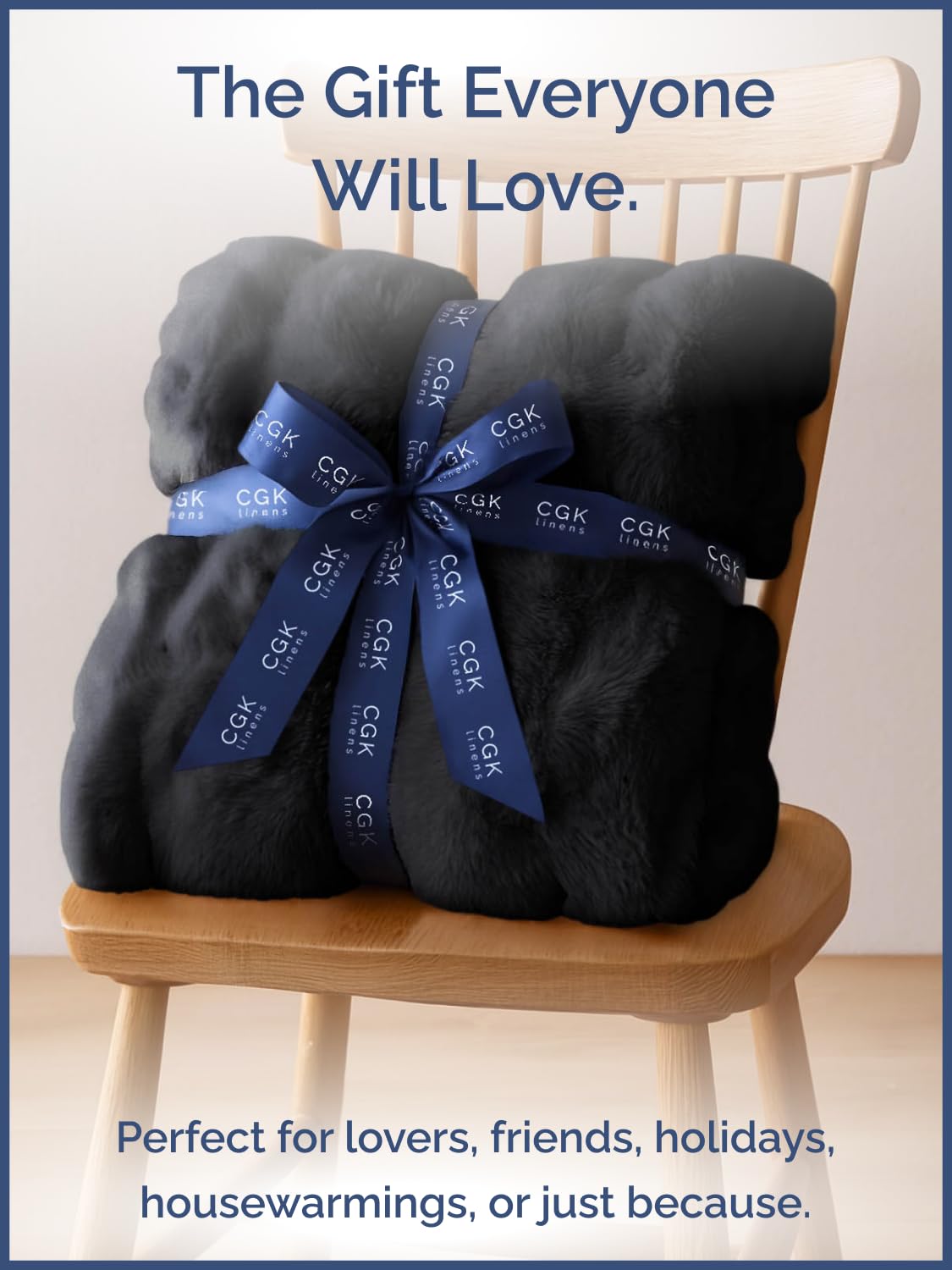 Black Throw Blanket - Fluffy Throw Bubble Blanket Queen Size - Extra Thick Rabbit Faux Fur for Couch, Sofa, Chair or Bed - All Season, Ultra-Soft, Plush, Fuzzy, Cozy for Men, Women & Teens - 90" x 90"