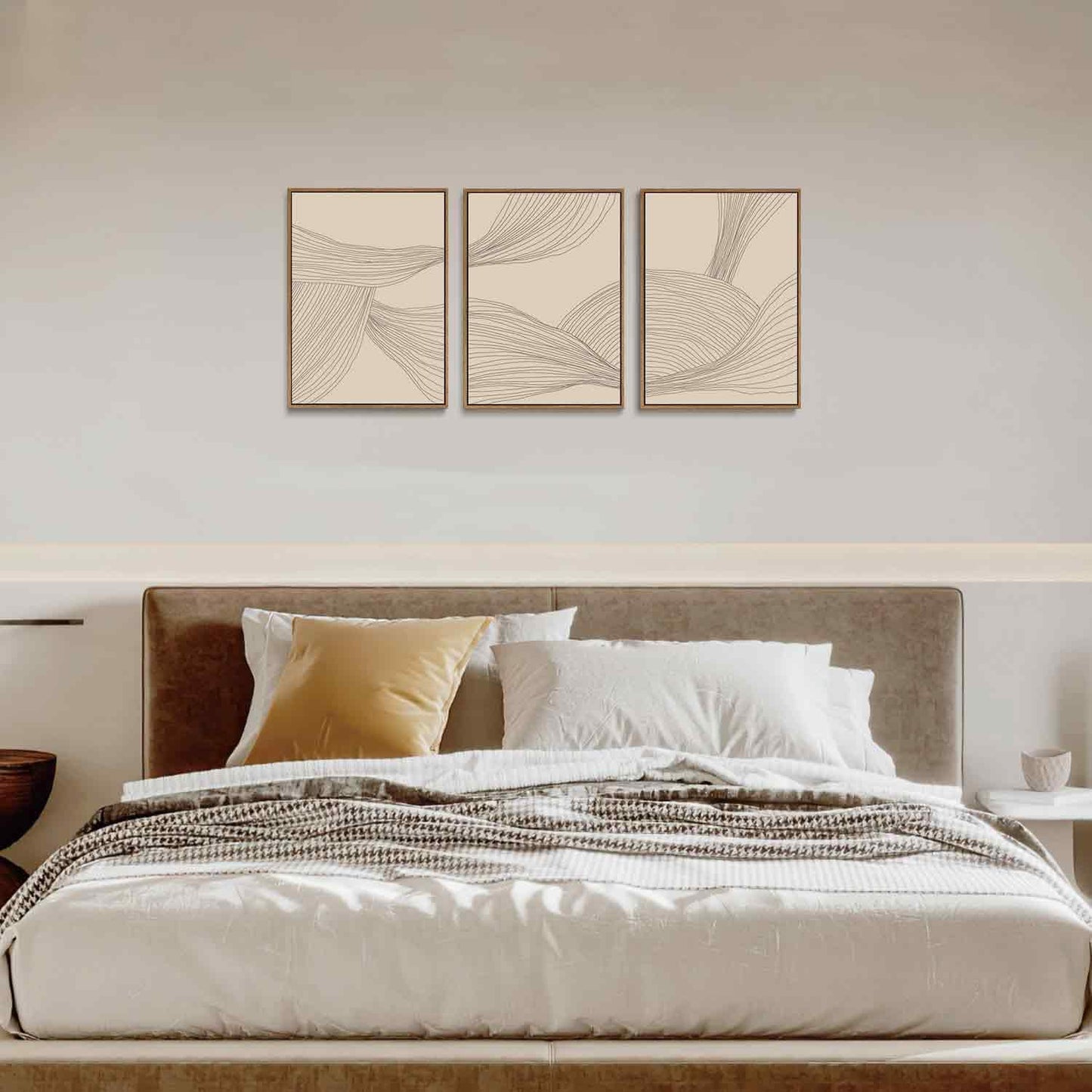 myusuar 3 Piece Large Modern Abstract Canvas Framed Wall Art For Living Room, Beige Minimalist Wall Art Decor Posters Prints For Bedroom Office, 12x16in