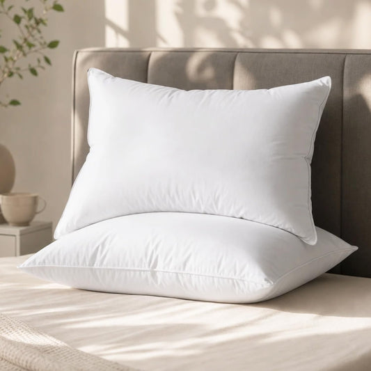 Globon Medium Firm Down Pillow Standard Size Set of 2, Premium Down and Feather Filled Bed Pillow for Sleeping, 100% Cotton Shell 430 TC 600 Fill Power, Hotel Collection Down Feather Pillow 20" x 26"