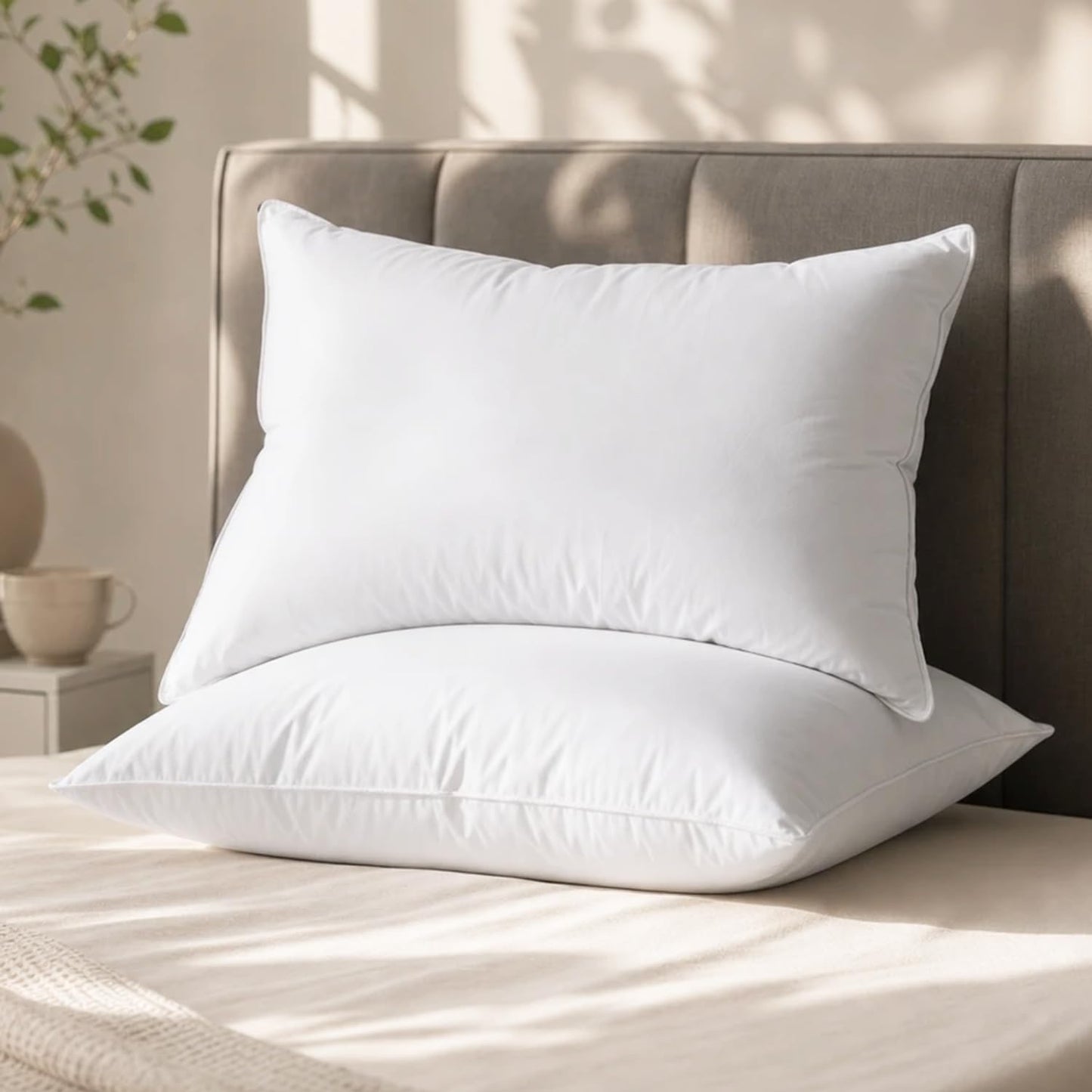 Globon Medium Firm Down Pillow Queen Size Set of 2, Premium Down and Feather Filled Bed Pillow for Sleeping, 100% Cotton Shell 430 TC 600 Fill Power, Hotel Collection Down Feather Pillow 20" x 30"