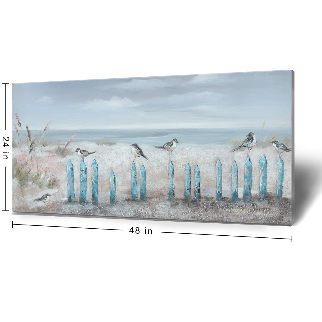amatop Large Living Room Wall Art Hand-Painted 3D Seascape Canvas Oil Painting Ocean Beach Coastal Picture Artwork for Home Decorations Bedroom Office Décor 48x24inch