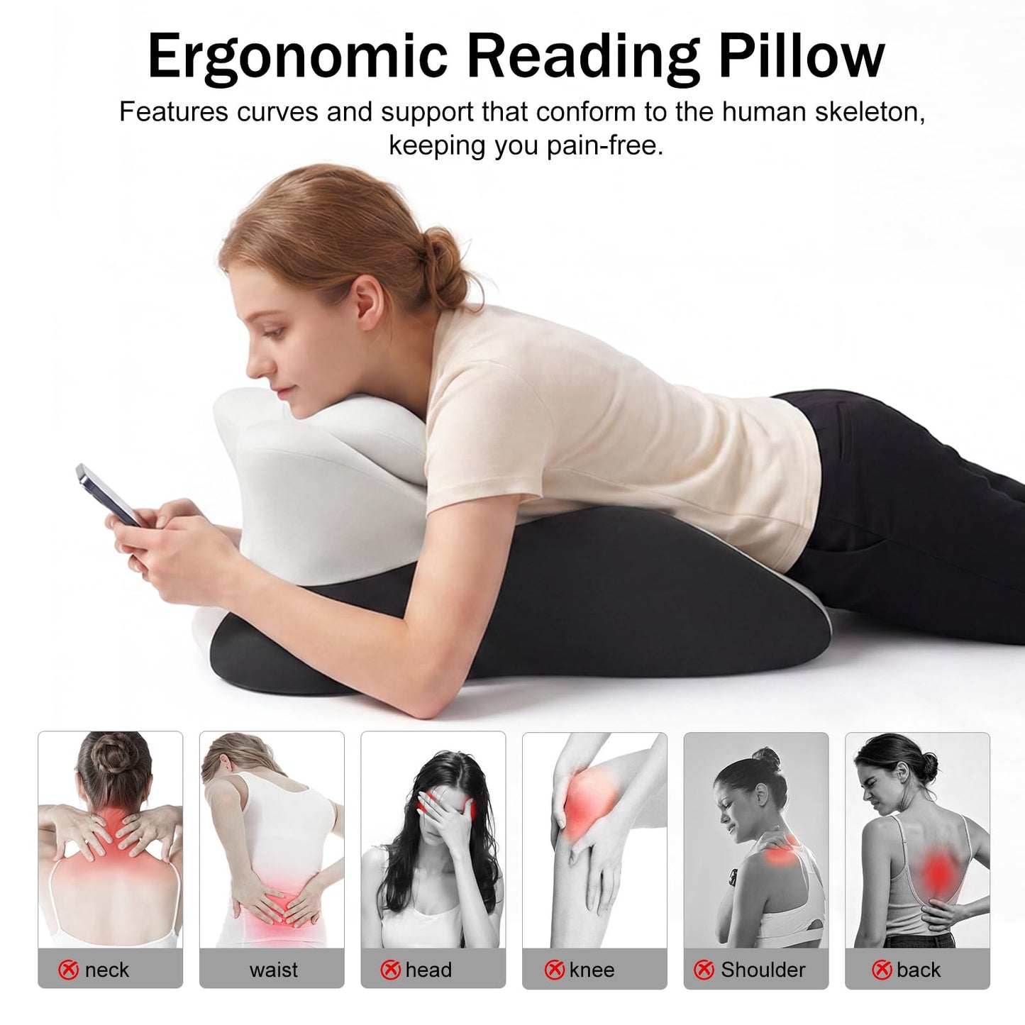 cjc Ergonomic Memory Foam Wedge Pillow 27° Support for Neck,Back and Waist,Multi-Position Bed Support Pillow with Removable Cover (Double Gray)