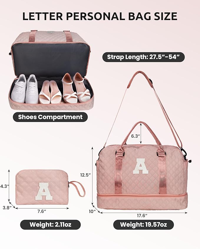 Vogewood Personalized Initial semana Bag, Monogram Overnight Bag, Weekender & Travel Bag with Shoe & Makeup Compartments - Birthday Gift