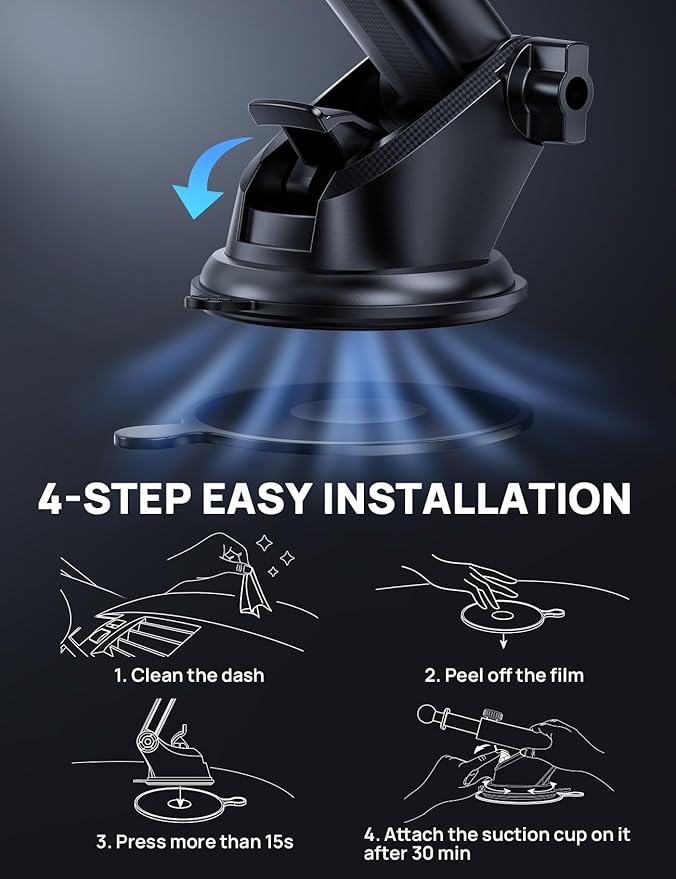 [2025 New] Dashboard Phone Holders for Your Car (+Air Vent Clip) [Military Grade Stable] , Car Cell Phone Holder, Rotatable Suction Cup Car Phone Mount for All Phone (Rock Blue)