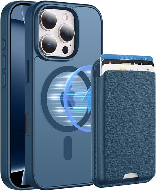 Ntwinro Magnetic for iPhone 16 Pro Case (Compatible with MagSafe) with Detachable Wallet & Card Holder for 3 Cards [RFID Blocking] Military Grade Protective Slim Phone Cover, Deep Blue
