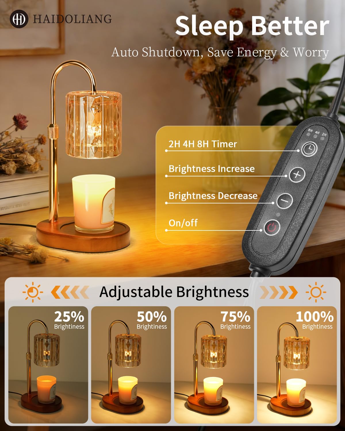 HAIDOLIANG Candle Warmer Lamp with Timer - Adjustable Height and Stepless Dimmable, Birthday Gifts for Women/Mom, Unique Teacher Appreciation Gifts