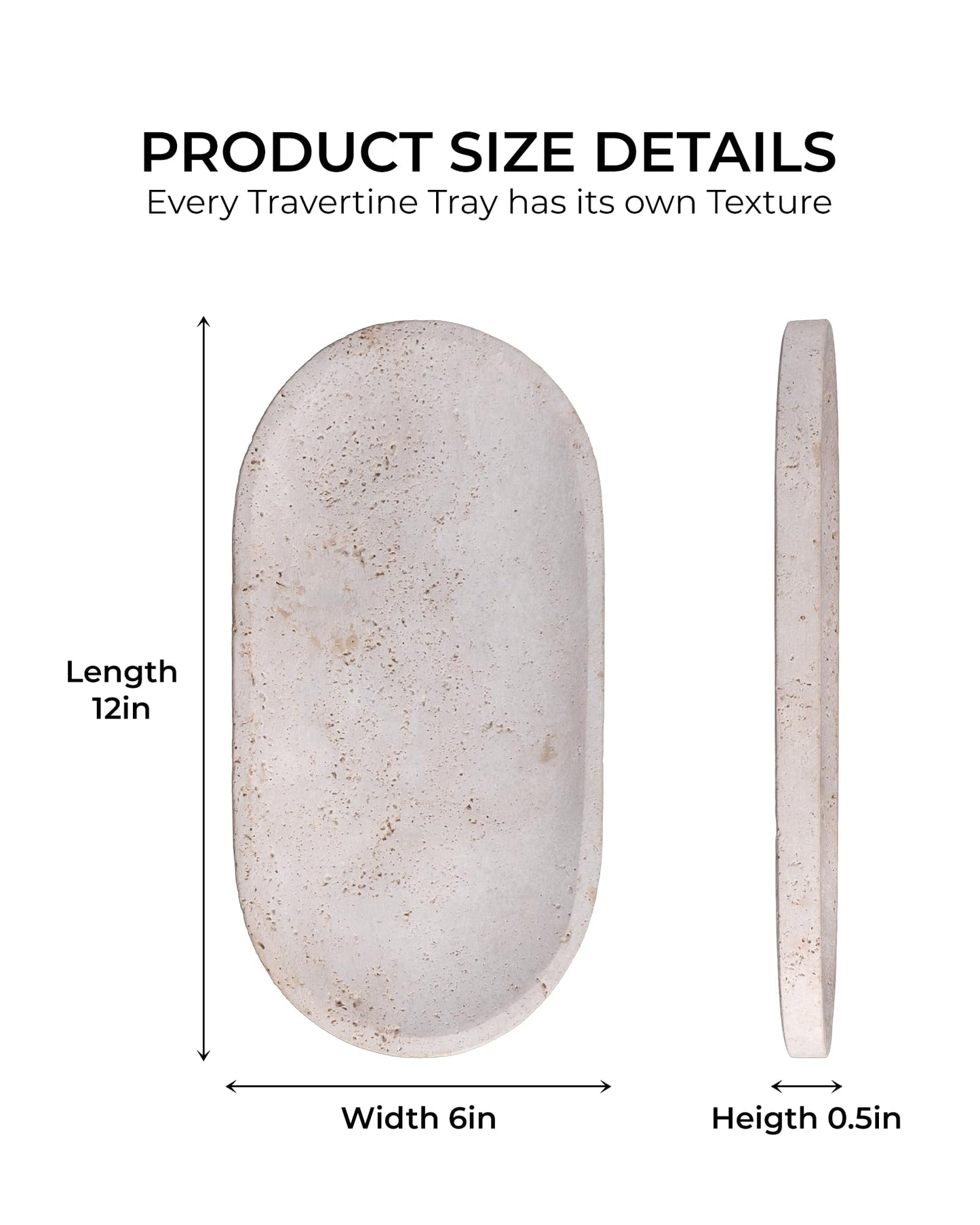 UrbanFocal Travertine Tray, 12" Oval Serving Tray for Office, Kitchen and Coffee Table, Decorative Vanity Trays, Bathroom Trays for Counter, Beige Oval