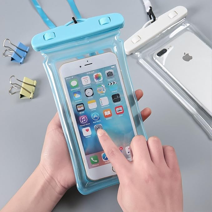 Sriyso Floatable Waterproof Phone Pouch- 7.2in Water Proof Cell Phone Case for Vacation Beach Pool Kayak Cruise Travel Essentials,Dry Bag with Lanyard for Most Models（Blue