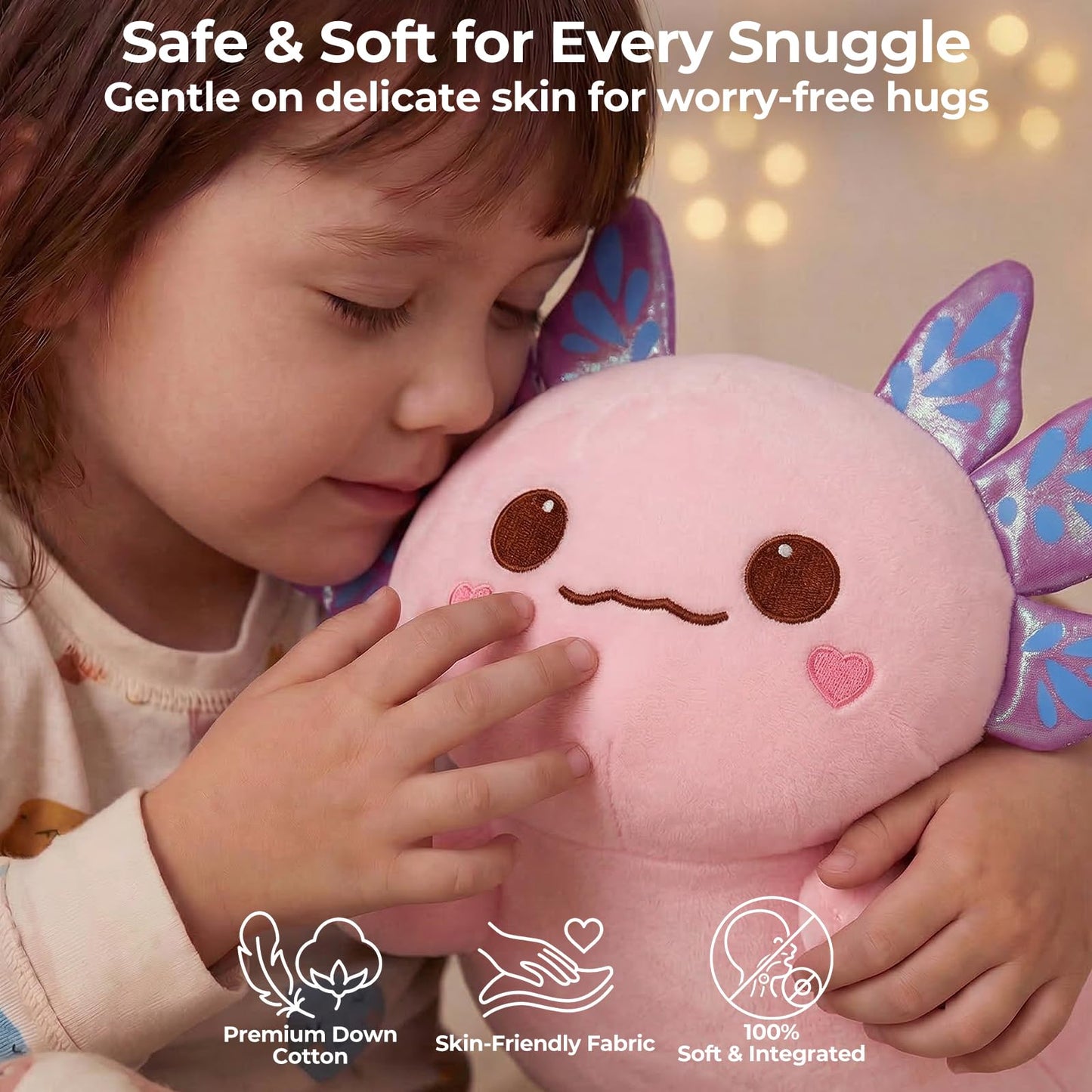 Mewaii Cute Axolotl Plush Pillow, Kawaii Plushies Pink Axolotl Stuffed Animals, Squishy Plushies, Cuddle Plush Pillow for Kids & Girls (13 Inch)