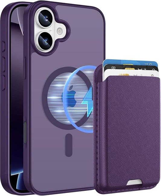 Ntwinro Magnetic for iPhone 16 Case (Compatible with MagSafe) with Detachable Wallet & Card Holder for 3 Cards [RFID Blocking] Military Grade Protective Slim Phone Cover, Purple