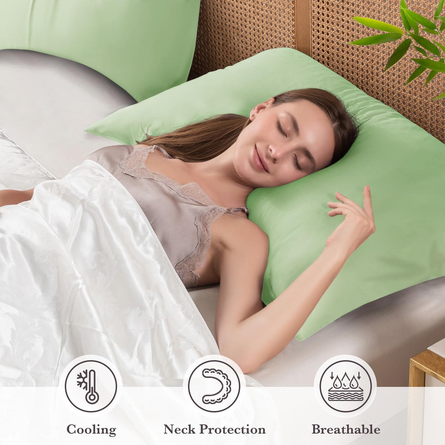 Curved Pillow Case King Size, Side Sleeper Pillow Cases Cover Cooling Rayon Derived from Bamboo with Zipper for hot Sleepers Hair and Skin, Breathable Silky Soft Pillowcase 1 Pack 20 * 36 Inches