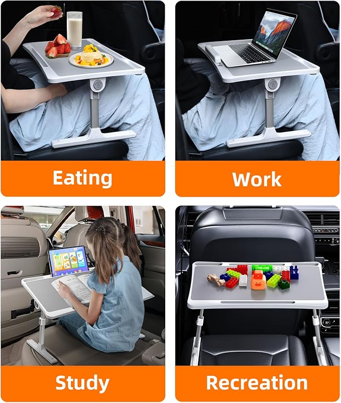 DICMKY Large Car Seat Tray Table, Foldable Travel Tray for Kids Car Seat, Height Adjustable Car Lap Desk for Laptop Computer Tablet, Rear Seat Food Eating Tray, Car Travel Essentials for Long Trips