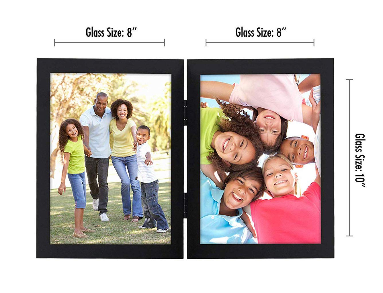 Americanflat Hinged 8x10 Picture Frame with Shatter-Resistant Glass - Double Picture Frames with Engineered Wood - Signature Collection - Photo Frame for Tabletop Display - Black