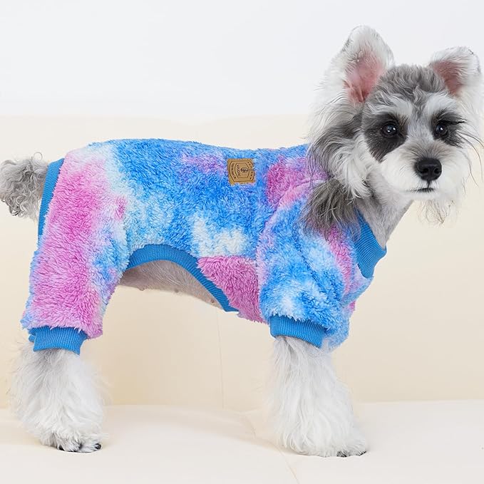 XPUDAC Dog Sweater, Dog Winter Clothes for Small Medium Dogs Girl Boy Fleece Doggy Pajamas for Winter Christmas, Tie-Dye01, Small