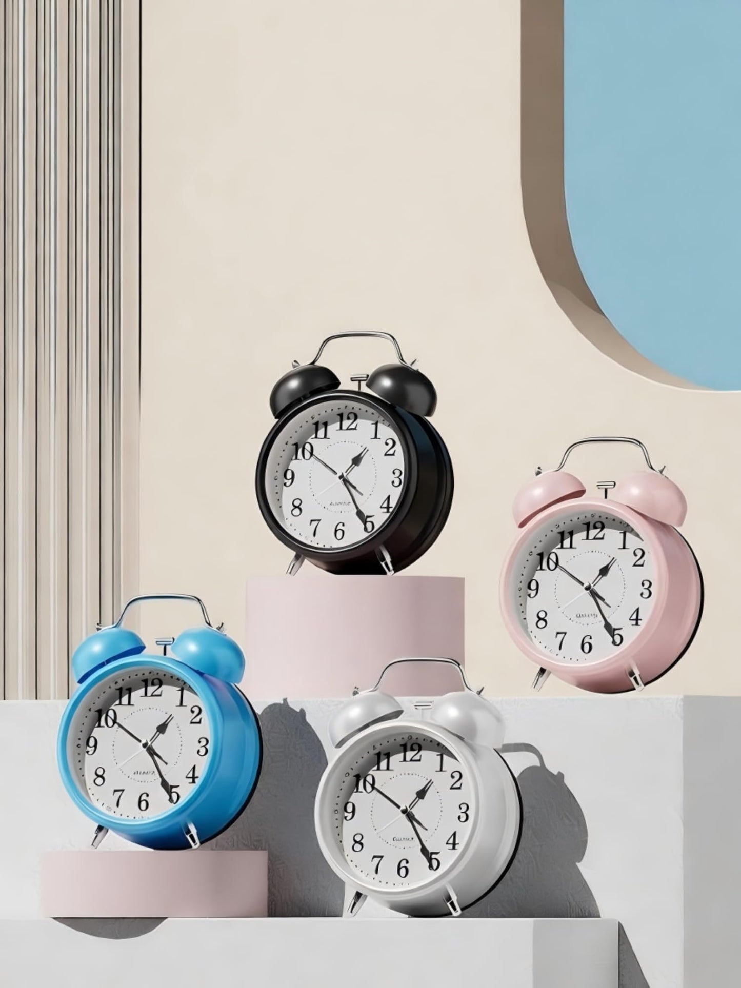 COSCTOR 4 Inches Analog Alarm Clocks Retro Backlight Cute Simple Design with Night Light Silent Non-Ticking Battery Operated [Pink]